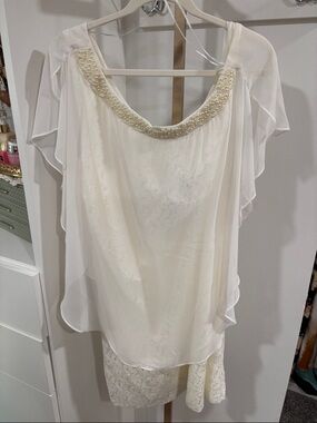 Elegant Ivory Beaded Neckline Women's Dress